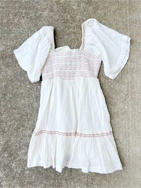 Free People Easy To Love Mini Dress White Smocked Embroidered Babydoll XS